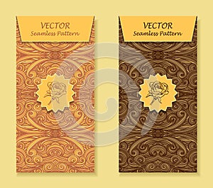 Set Vertical banners with abstract waves in beige brown