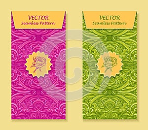 Set Vertical banners with abstract waves in magenta light green