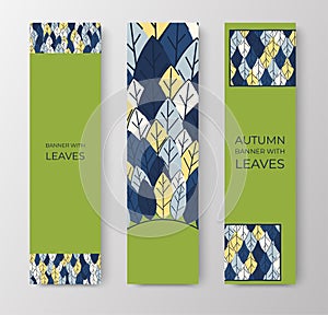 Set of vertical banners for advertising, invitations, internet sites from colorful leaves. Spring background for sales