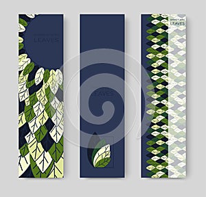 Set of vertical banners for advertising, invitations, internet sites from colorful leaves. Spring background for sales