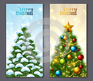 Set of Vertical Banners with Christmas trees