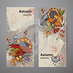 Set vertical banners of colored autumn doodle