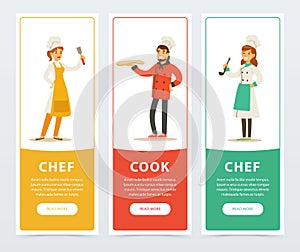 Set of vertical banners with restaurant workers