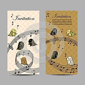 Set of vertical banners with singing birds photo