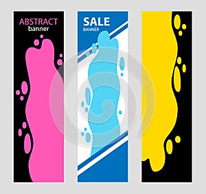 Set vertical Bright Abstract banners. Poured yellow and red pain