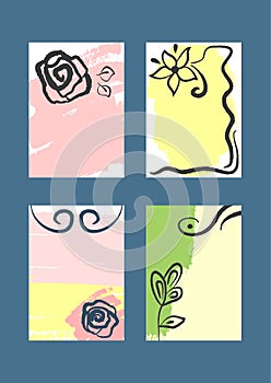 Set of vertical floral templates for design of backgrounds, covers, flyers, banners, booklets.