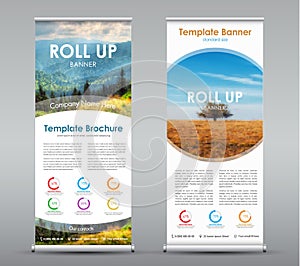 Set of vertical roll up banners with round design elements with