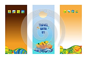 Set of vertical travel banners, vector background