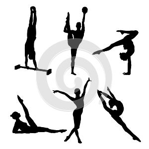 Set of very beautiful ballet dancer silhouettes