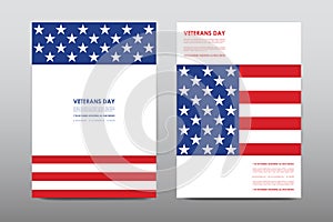Set of Veterans Day brochure, poster templates in USA flag style. Beautiful design and layout