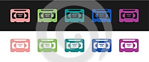 Set VHS video cassette tape icon isolated on black and white background. Vector