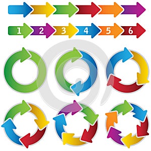 Set of vibrant circle diagrams and chart arrows