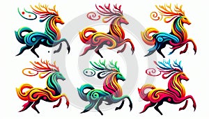 Set of Vibrant Color Illustrations of Scythian Deer: Stylized Forms Representing Strength and Nobility photo