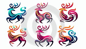 Set of Vibrant Color Illustrations of Scythian Deer: Stylized Forms Representing Strength and Nobility photo