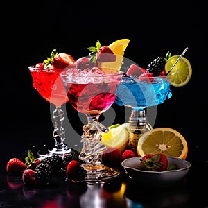 Set of Vibrant Fruit Virgin Cocktails Mocktails Drinks Banner on Dark Background Illustration