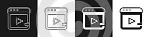 Set Video advertising icon isolated on black and white background. Concept of marketing and promotion process