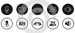 Set of Video call icons. Video conference. Collections buttons of on-line video chat app, internet talk, call technology. Web app