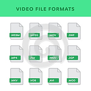 Set of video File Formats and Labels in flat icons style. Vector illustration photo