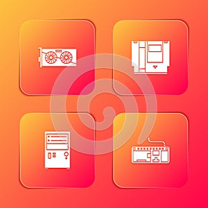 Set Video graphic card, Cartridge, Computer and keyboard icon. Vector