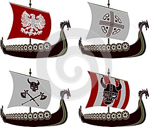 Set of viking drakkars