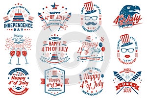 Set of Vintage 4th of july design. Fourth of July felicitation classic postcard. Independence day greeting card