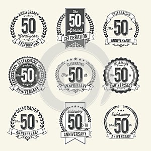 Set of Vintage Anniversary Badges 50th Year Celebration.