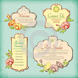 Set of vintage antique styled labels with flowers