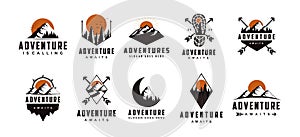 Set of vintage badge seal mountain adventure outdoor logo vector design