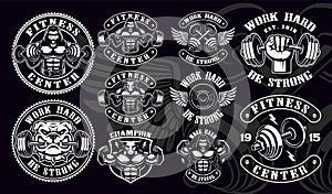 Set of vintage badges, logos, shirt designs for gym.