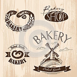 Set of vintage bakery labels, badges and design elements.