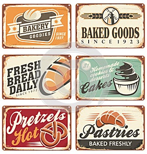 Set of vintage bakery metal signs