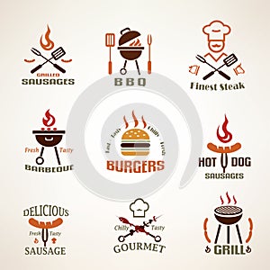 Set of vintage barbecue and grill labels