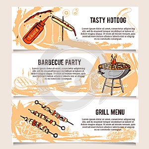 Set of vintage Barbecue Horizontal banners.