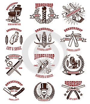 Set of vintage barber shop emblems, badges and design elements. for logo, label, sign