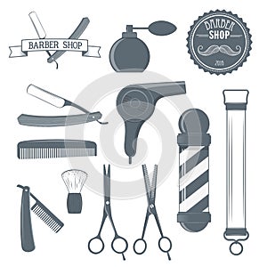 Set of vintage barber shop tools and design element