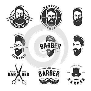 Set of vintage barber shop vector emblems, label, badges and design elements.