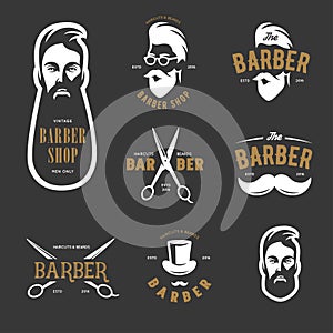 Set of vintage barber shop vector emblems, label, badges and design elements.