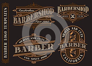 Set of vintage barbershop emblems, logos, badges.