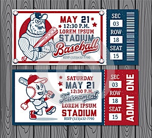 Set of vintage baseball tickets. Vector Illustration