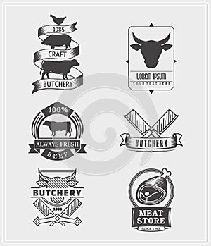 Set of vintage beef labels, logos and badges.