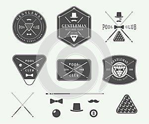 Set of vintage billiard labels, emblems and logos. Graphic Art.