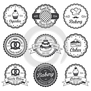 Set of vintage black and white bakery emblems