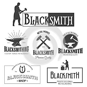 Set of vintage blacksmith labels and design elements