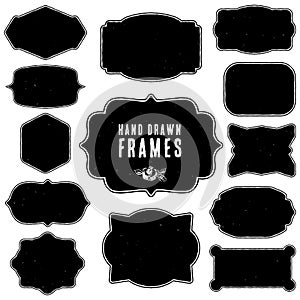 Set of vintage blank frames and labels. Hand drawn vector