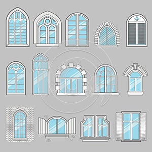 Set of vintage blue windows