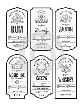 Set of vintage bottle label design with ethnic elements in thin