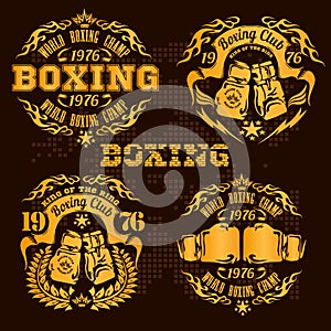 Set of vintage boxing emblems, labels, badges