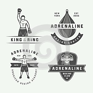 Set of vintage boxing and martial arts logo badges