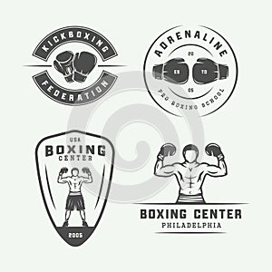 Set of vintage boxing and martial arts logo badges and labels