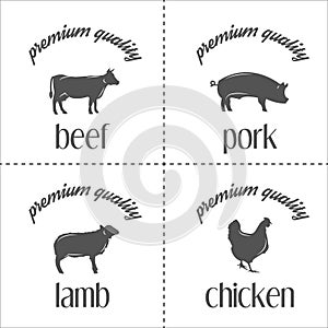 Set of vintage butchery meat stamps, logo and